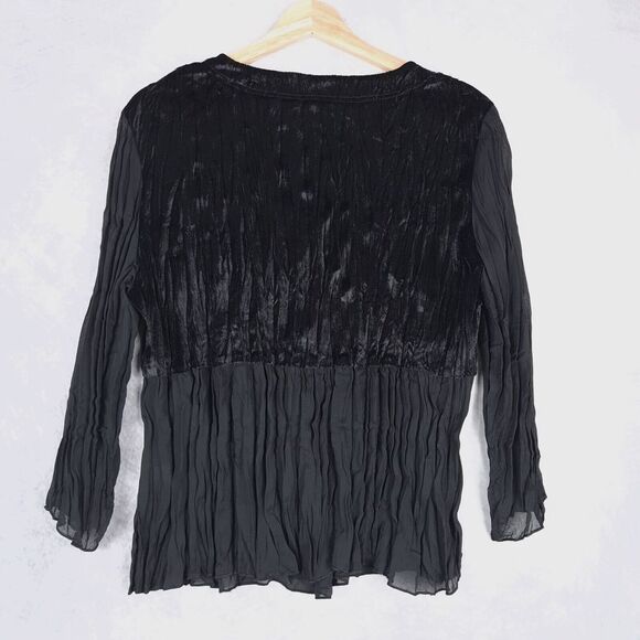 Vintage Velvet Sheer Top Womens Large Black Lace V Neck Dark Fairy Whimsy Goth - Picture 9 of 16